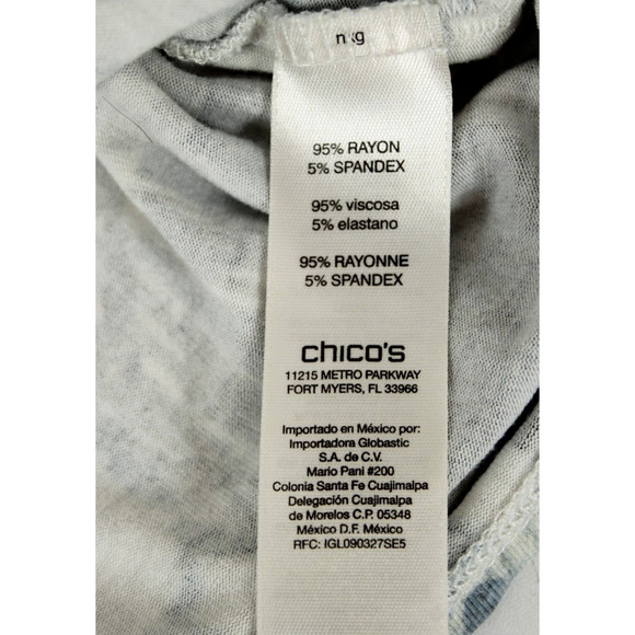 Chico's Tunic Top Asymmetrical Hem Multi Pattern Women L Cream Blue Long Sleeve - Picture 7 of 10
